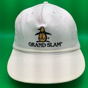 VTG Penguin Grand Slam Rope Hat White Terry Band Leather Strapback Deadstock 80s